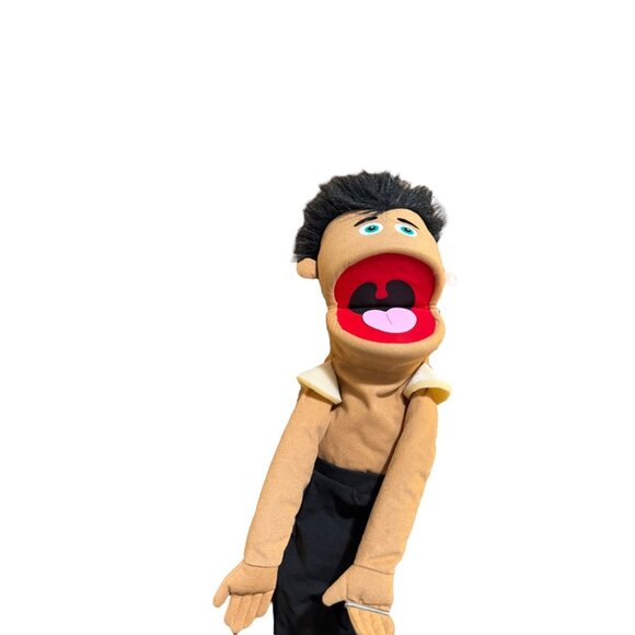 Silly Puppets Boy Hand Puppet Black Hair Mouth Movement Arm Control Rod 25" - Picture 2 of 5